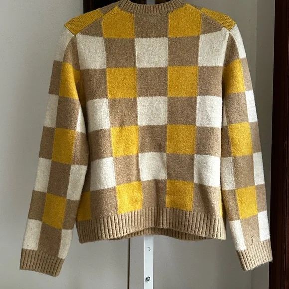 Tory Burch Intarsia Checkered Sweater Yellow Brown Preppy Fall Knit Size M - Picture 6 of 7